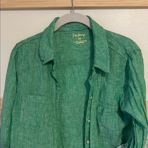 Lilly Pulitzer green linen Seaview top - Picture 4 of 4